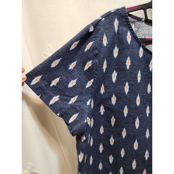 J.Crew Womans XL Blue Denim Blouse Ikat Linen Tribal Boxy Southwestern Aztec - Picture 3 of 12